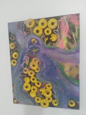 Sunflower Aurora Borealis Inspired Mixed Media Acrylic Painting (16" x 20")